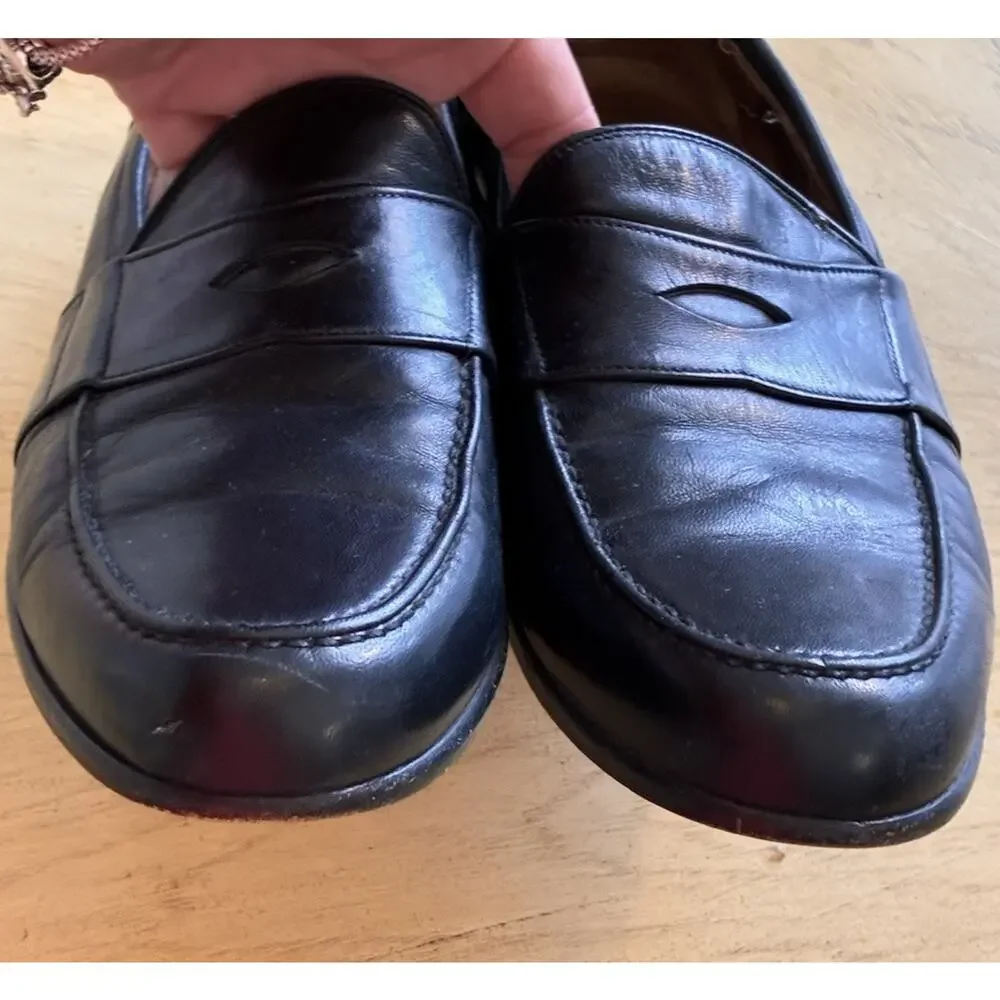 Vintage Bragano Cole Haan Italy Men 9.5 N Black Leather Dress Shoe Penny Loafers